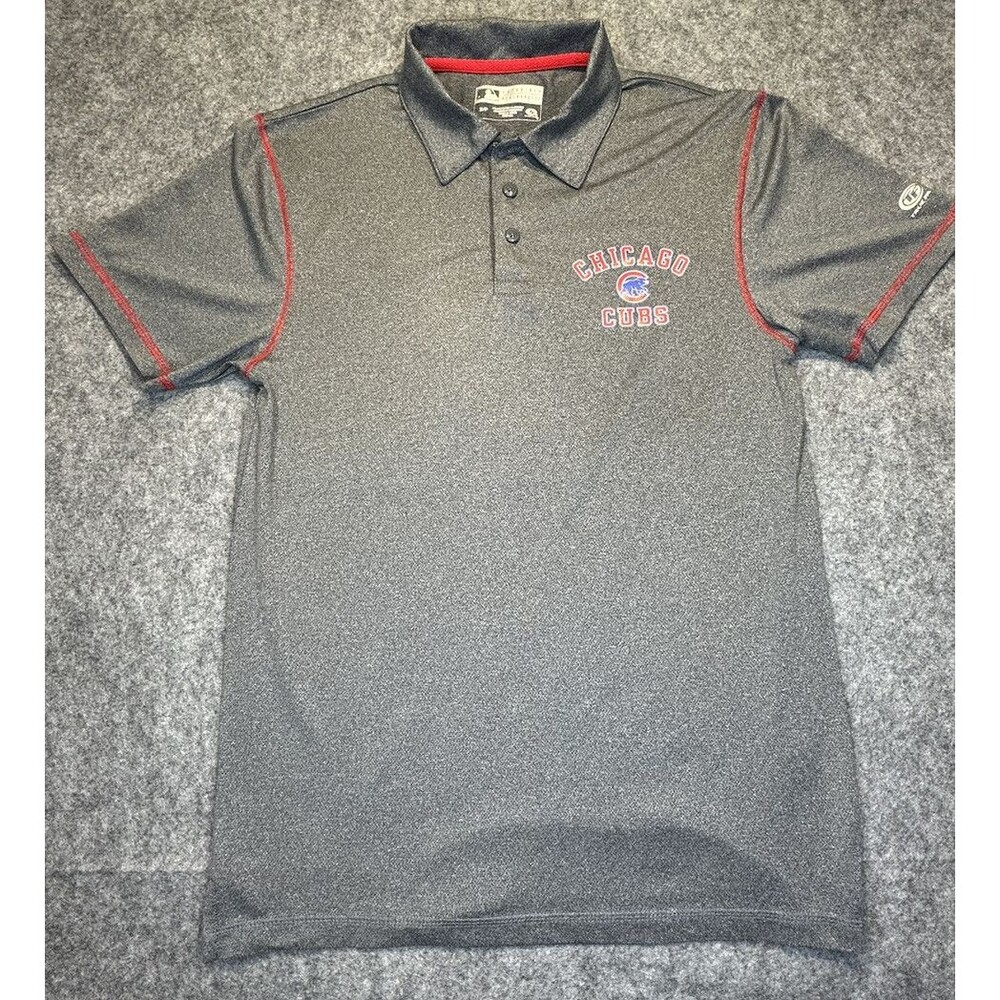 Chicago Cubs Golf Polo Shirt, Short Sleeve, Gray, Men's Size Small